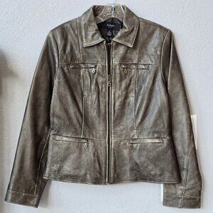 Genuine Leather Antiqued Bronze Jacket, Alfani, Medium Petite, NWOT